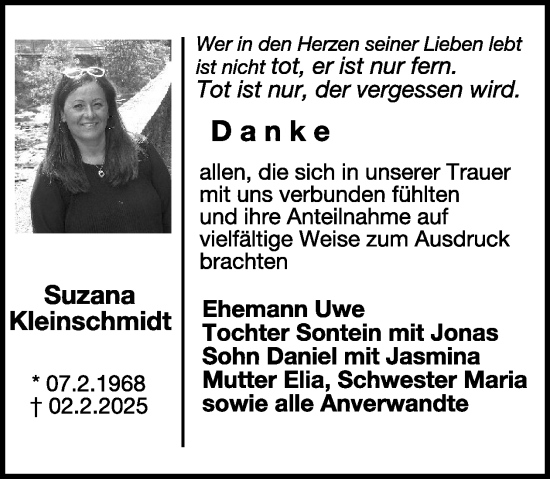 Traueranzeige von Suzana Kleinschmidt von WochenSpiegel