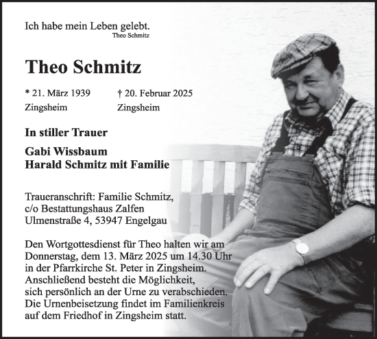 Traueranzeige von Theo Schmitz von WochenSpiegel