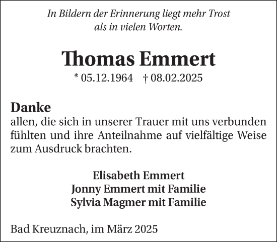 Traueranzeige von Thomas Emmert von WochenSpiegel