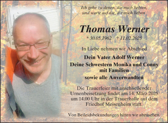 Traueranzeige von Thomas Werner von WochenSpiegel