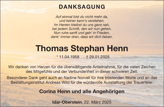 Traueranzeige von Thomas Stephan Henn von WochenSpiegel