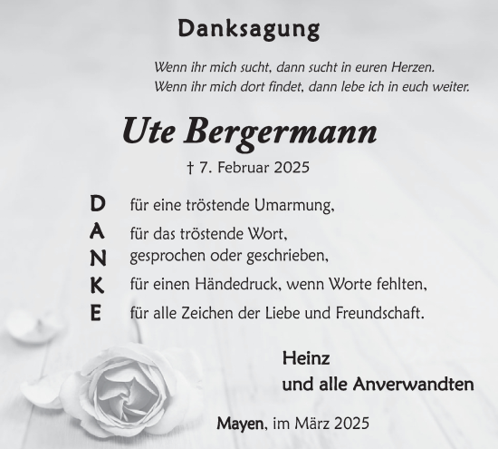 Traueranzeige von Ute Bergermann von WochenSpiegel