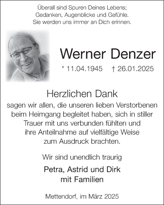Traueranzeige von Werner Denzer von WochenSpiegel
