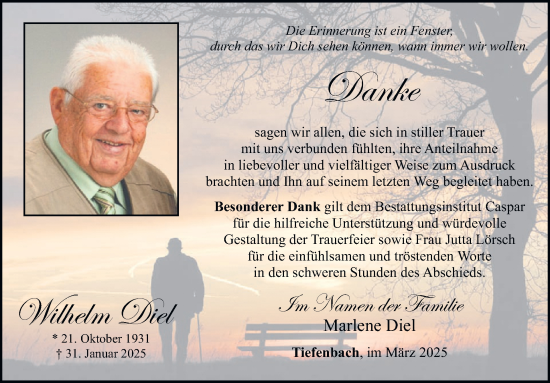 Traueranzeige von Wilhelm Diel von WochenSpiegel