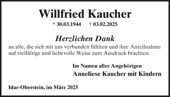Traueranzeige von Willfried Kaucher von WochenSpiegel