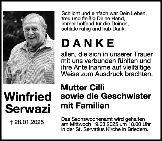 Traueranzeige von Winfried Serwazi von WochenSpiegel