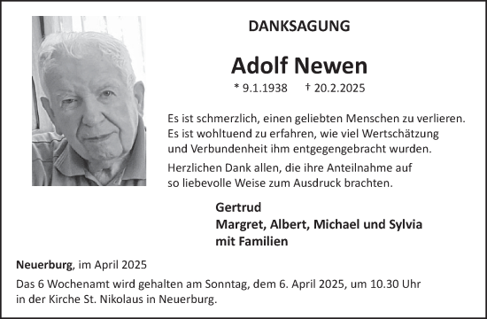 Traueranzeige von Adolf Newen von WochenSpiegel