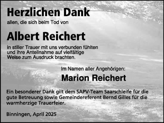 Traueranzeige von Albert Reichert von WochenSpiegel
