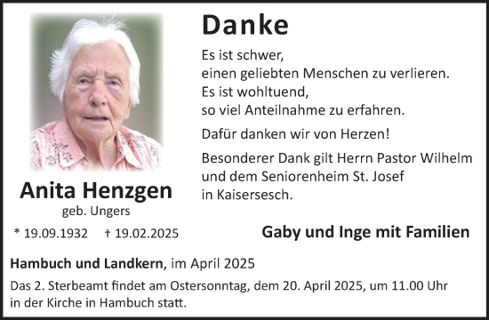 Traueranzeige von Anita Henzgen von WochenSpiegel