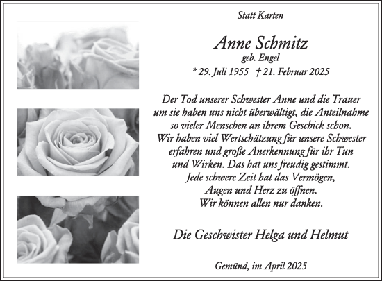 Traueranzeige von Anne Schmitz von WochenSpiegel