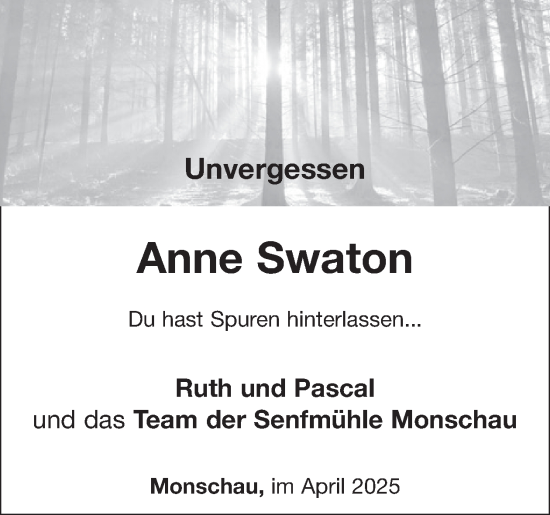 Traueranzeige von Anne Swaton von WochenSpiegel