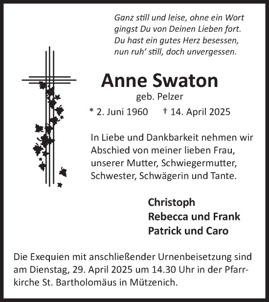 Traueranzeige von Anne Swaton von WochenSpiegel