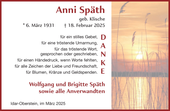 Traueranzeige von Anni Späth von WochenSpiegel