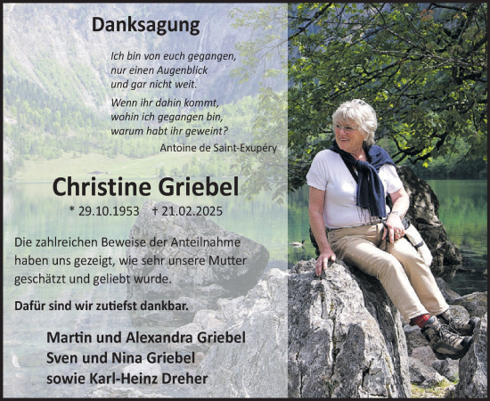 Traueranzeige von Christine Griebel von WochenSpiegel