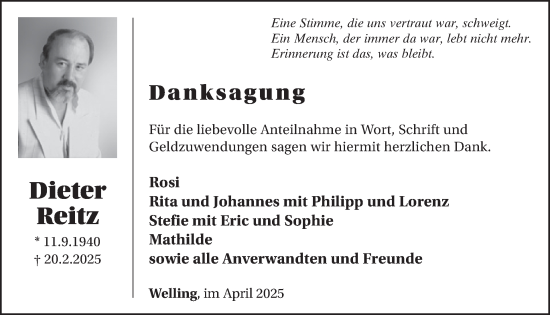 Traueranzeige von Dieter Reitz von WochenSpiegel