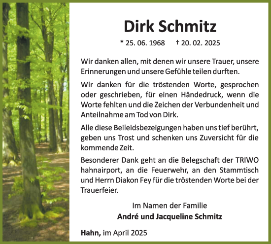 Traueranzeige von Dirk Schmitz von WochenSpiegel