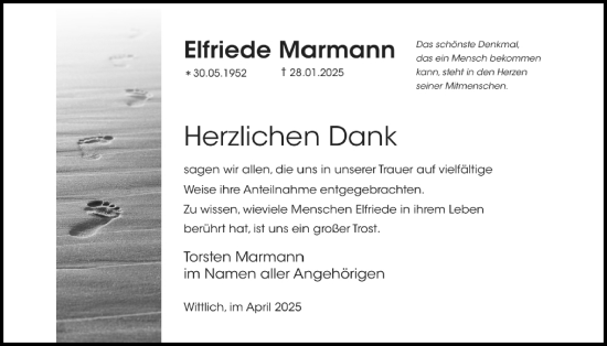 Traueranzeige von Elfriede Marmann von WochenSpiegel