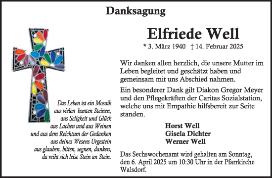 Traueranzeige von Elfriede Well von WochenSpiegel