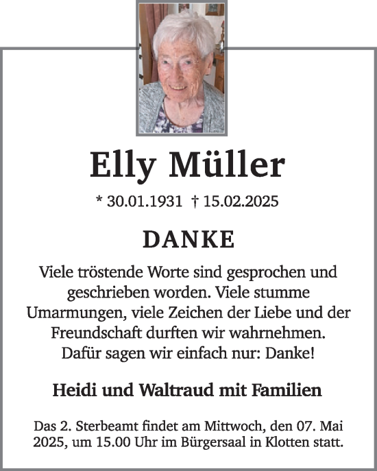 Traueranzeige von Elly Müller von WochenSpiegel