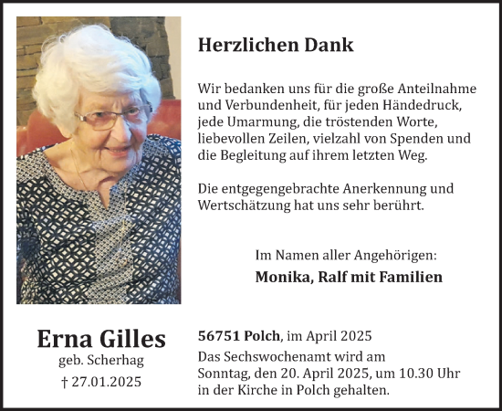 Traueranzeige von Erna Gilles von WochenSpiegel