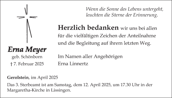 Traueranzeige von Erna Meyer von WochenSpiegel