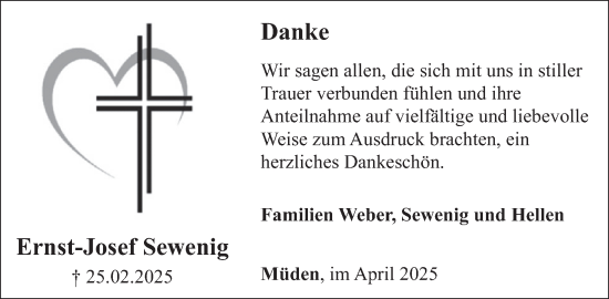 Traueranzeige von Ernst-Josef Sewenig von WochenSpiegel