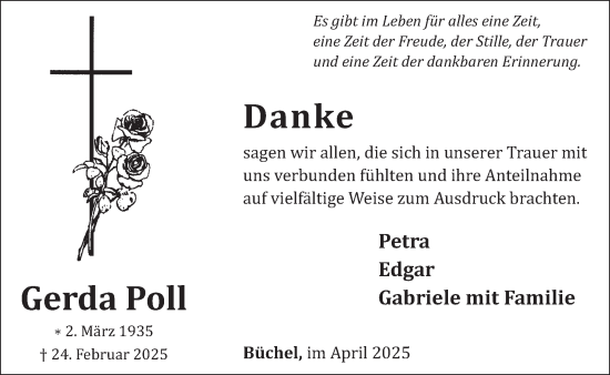 Traueranzeige von Gerda Poll von WochenSpiegel