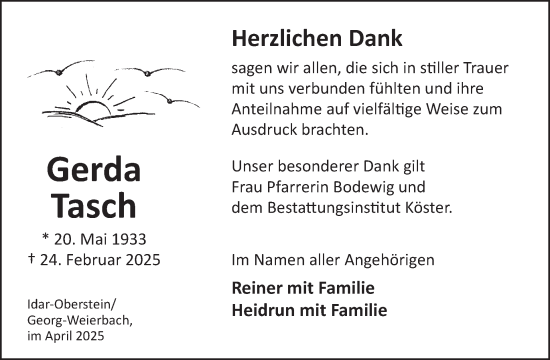 Traueranzeige von Gerda Tasch von WochenSpiegel