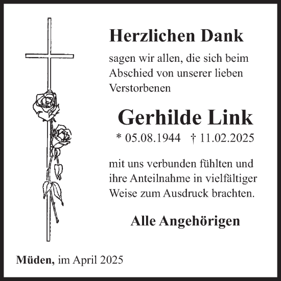 Traueranzeige von Gerhilde Link von WochenSpiegel