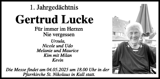Traueranzeige von Gertrud Lucke von WochenSpiegel