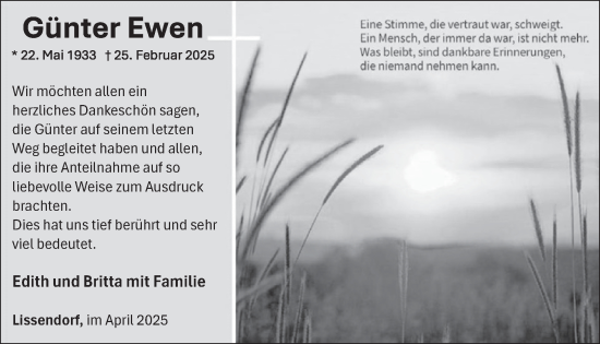 Traueranzeige von Günter Ewe von WochenSpiegel