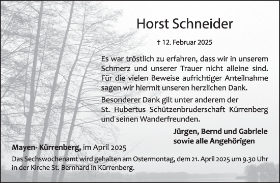 Traueranzeige von Horst Schneider von WochenSpiegel
