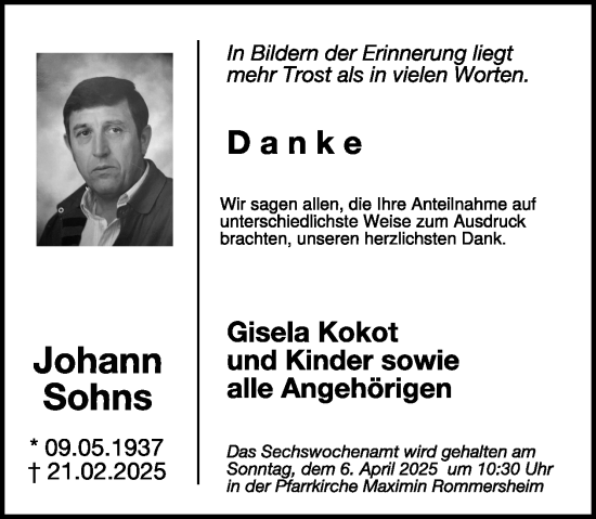 Traueranzeige von Johann Sohns von WochenSpiegel