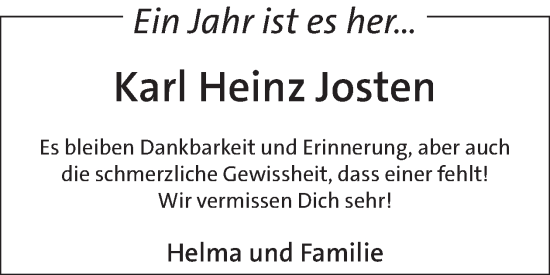 Traueranzeige von Karl Heinz Josten von WochenSpiegel