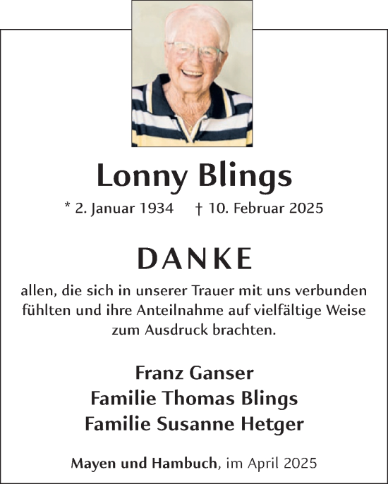 Traueranzeige von Lonny Blings von WochenSpiegel
