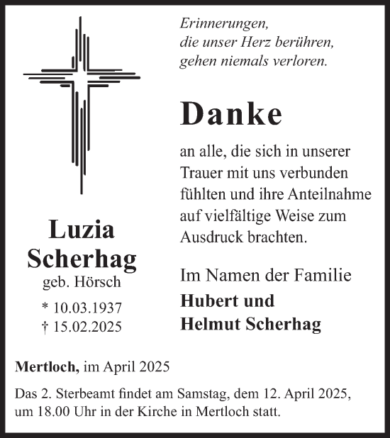 Traueranzeige von Luzia Scherhag von WochenSpiegel
