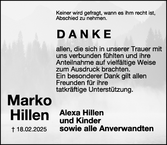 Traueranzeige von Marko Hillen von WochenSpiegel
