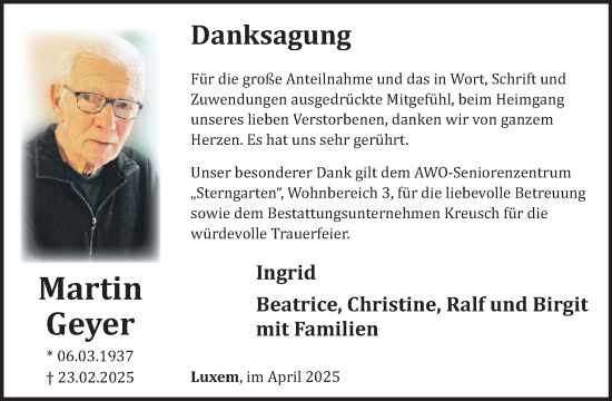 Traueranzeige von Martin Geyer von WochenSpiegel