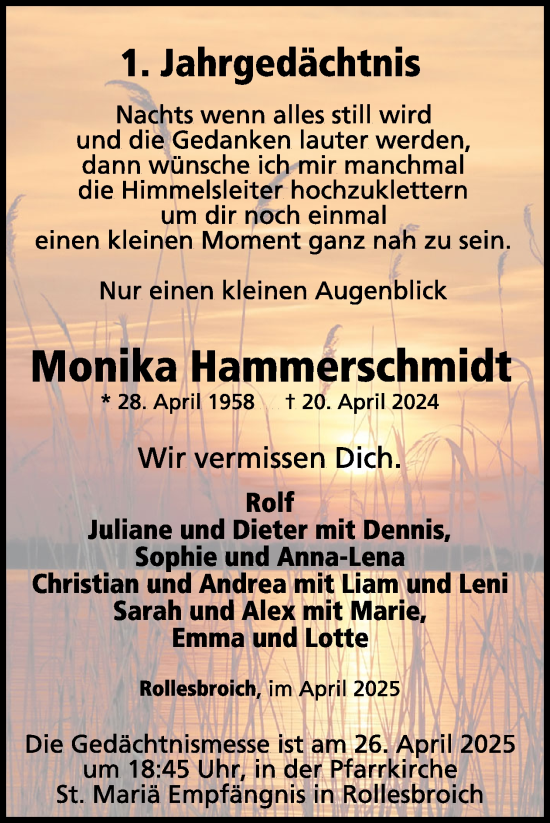 Traueranzeige von Monika Hammerschmidt von WochenSpiegel