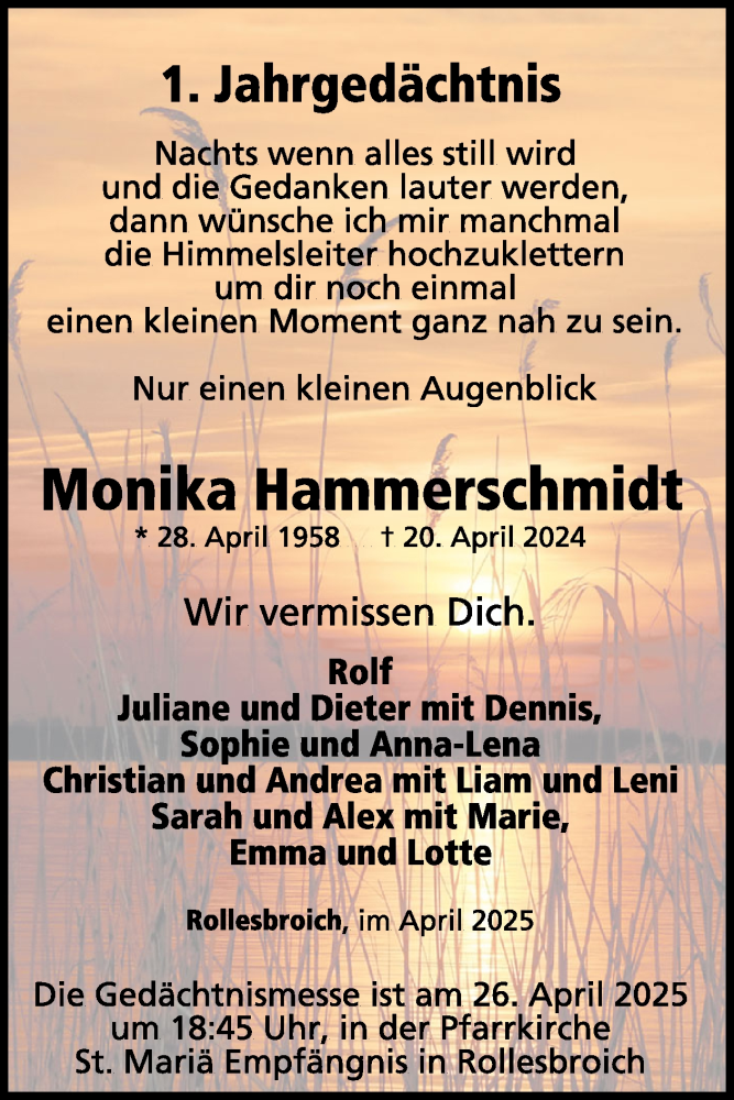  Traueranzeige für Monika Hammerschmidt vom 23.04.2025 aus WochenSpiegel