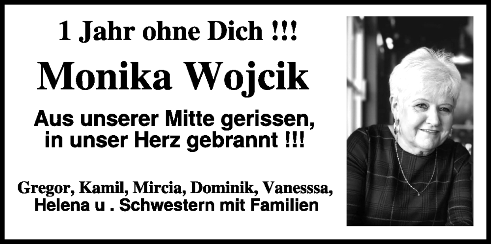  Traueranzeige für Monika Wojcik vom 02.04.2025 aus WochenSpiegel