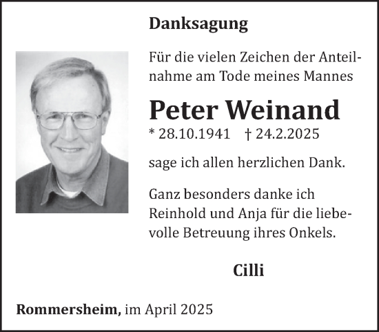 Traueranzeige von Peter Weinand von WochenSpiegel