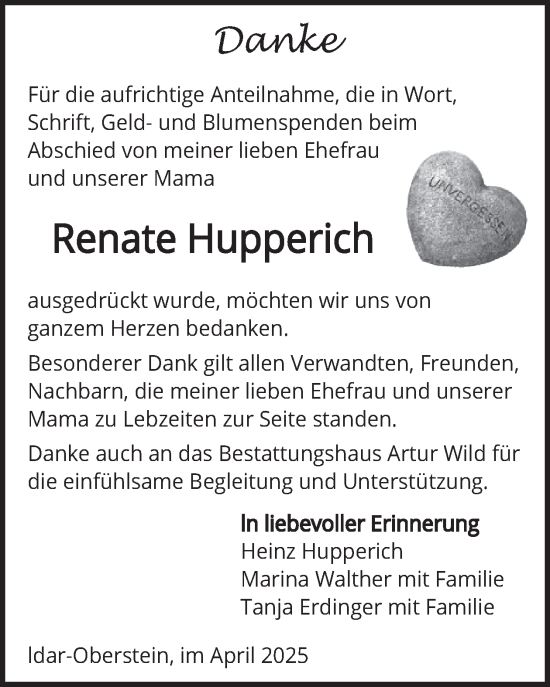 Traueranzeige von Renate Hupperich von WochenSpiegel
