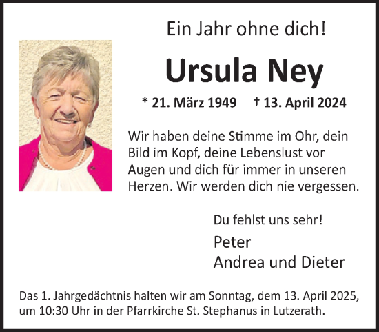 Traueranzeige von Ursula Ney von WochenSpiegel
