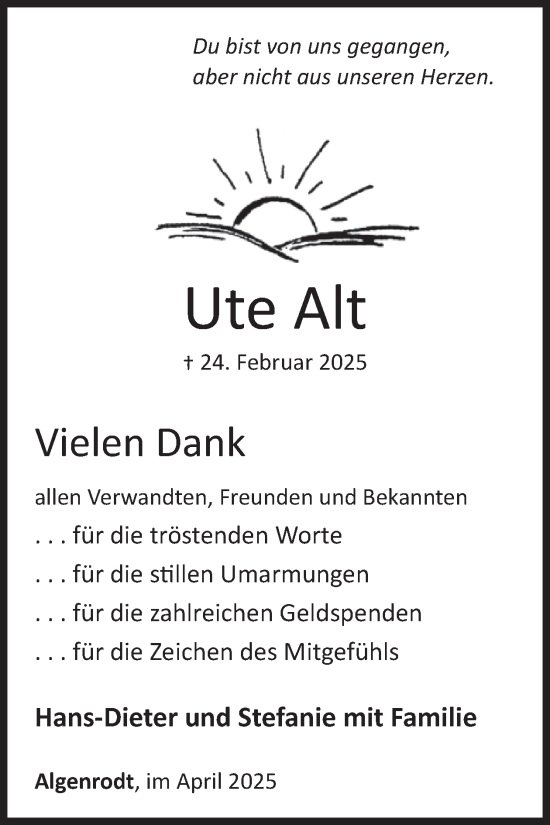 Traueranzeige von Ute Alt von WochenSpiegel
