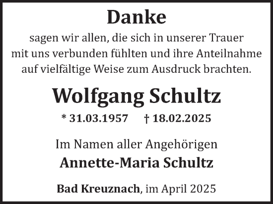 Traueranzeige von Wolfgang Schultz von WochenSpiegel