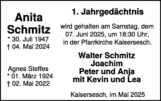 Traueranzeige von Anita Schmitz von WochenSpiegel