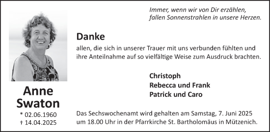 Traueranzeige von Anne Swaton von WochenSpiegel