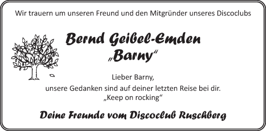 Traueranzeige von Bernd Geibel-Emden von WochenSpiegel