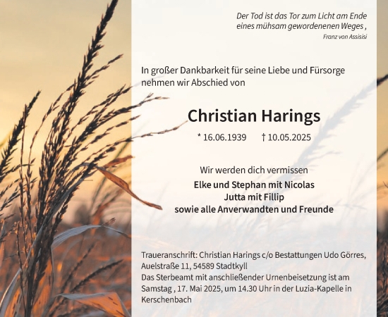 Traueranzeige von Christian Harings von WochenSpiegel